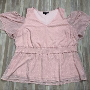 Lane Bryant Soft Pink Open Shoulder Top with Defined Waist, Size 26